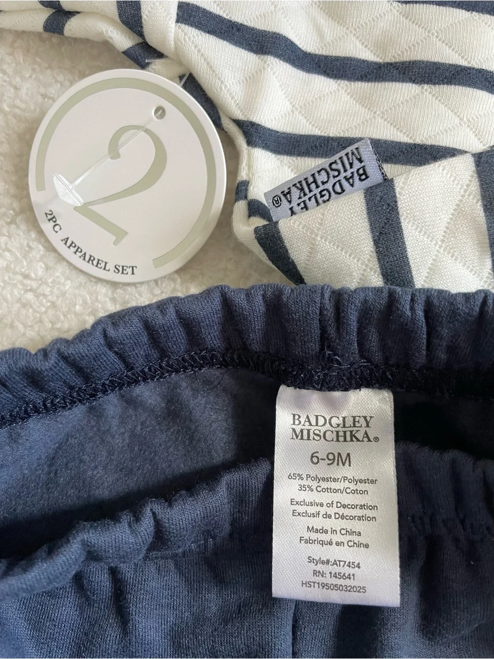 New Badgley Mishka White and Navy Striped Quarter-Zip Set 6-9M Baby Boy